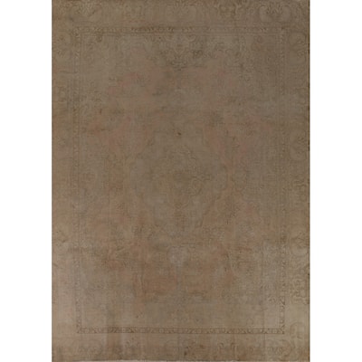 Tabriz Persian Vintage Area Rug Handmade Floral Pink Wool Carpet - 9'0" x 11'11"