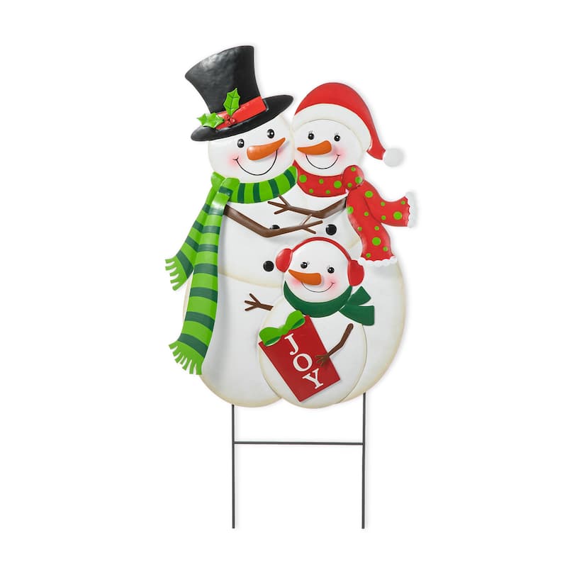 Glitzhome Metal Christmas Snowman Nutcracker Gnome Family Yard Stakes Wall Decor