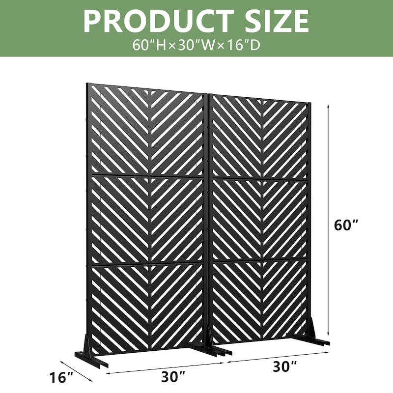 Outdoor Privacy Screen 2-Panel Chevron Metal Privacy Fence with Wind-Resistant Base Durable Decorative Divider