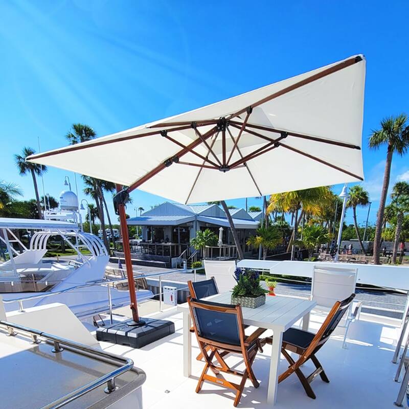 PURPLE LEAF 9x12/10x13ft Rectangular Patio Cantilever Umbrella in Wood Color