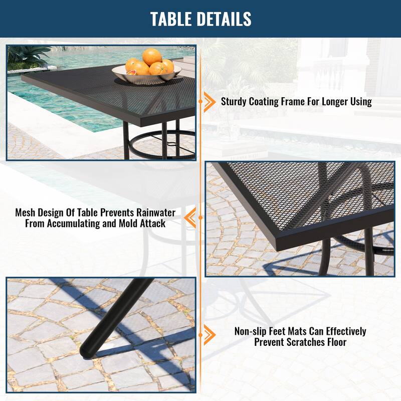 5PCS Patio Dining Set with Steel Table and Mesh Chairs