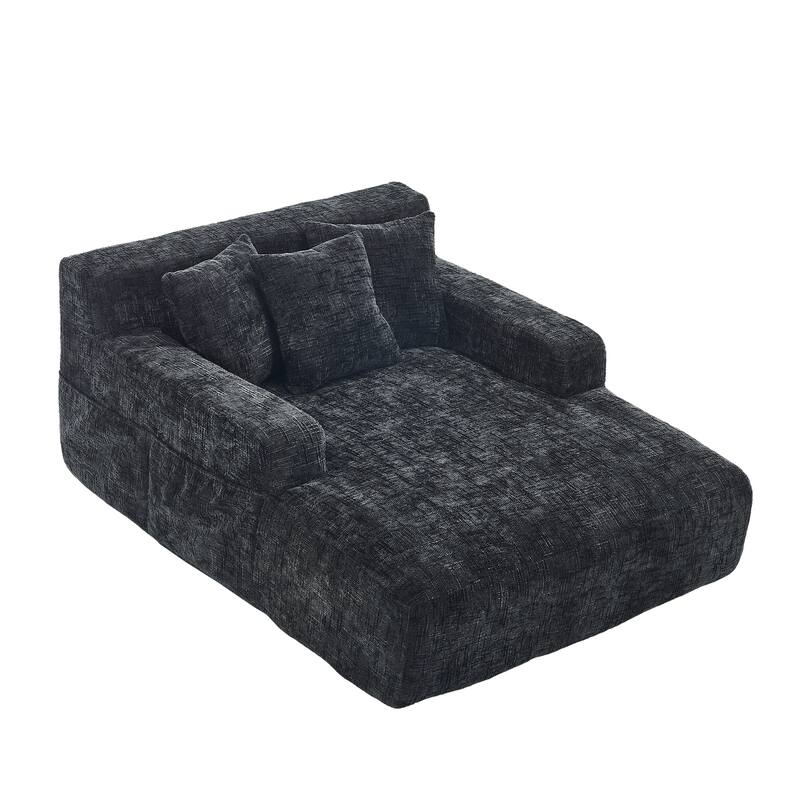 Chenille Interior Lazy Sofa Chaise Longue Armchair With Three Pillows And Armrestssleeping Sofa Bed
