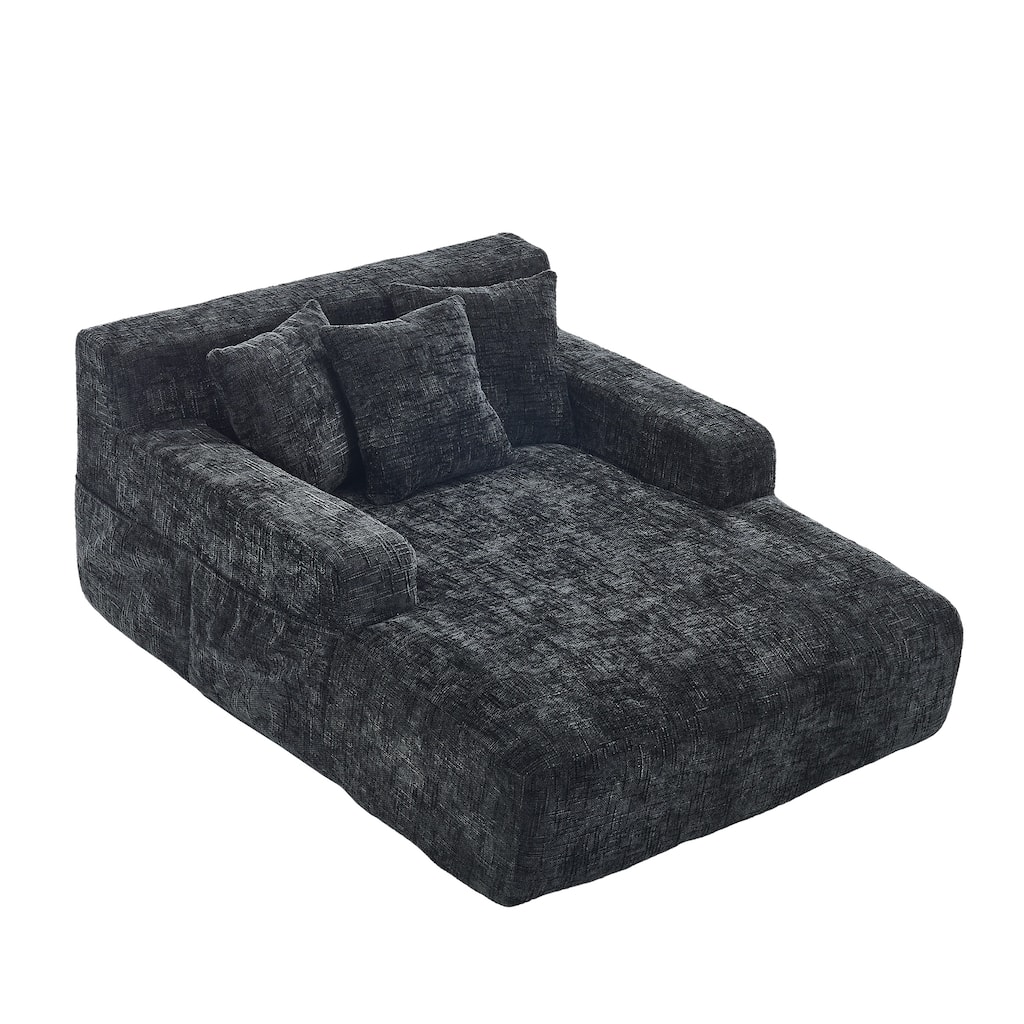 Modern Chenille Lazy Sofa Chaise Lounge Armchair Sofa Bed with 3 Pillows for Living Room Bedroom