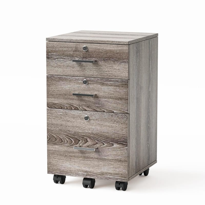File Cabinet 3-Drawer Rolling Wood with Lock