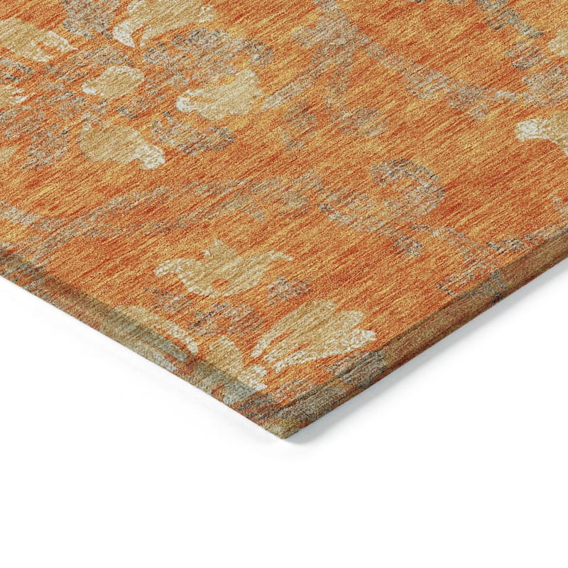 Machine Washable Indoor/ Outdoor Chantille Scroll Floral Rug