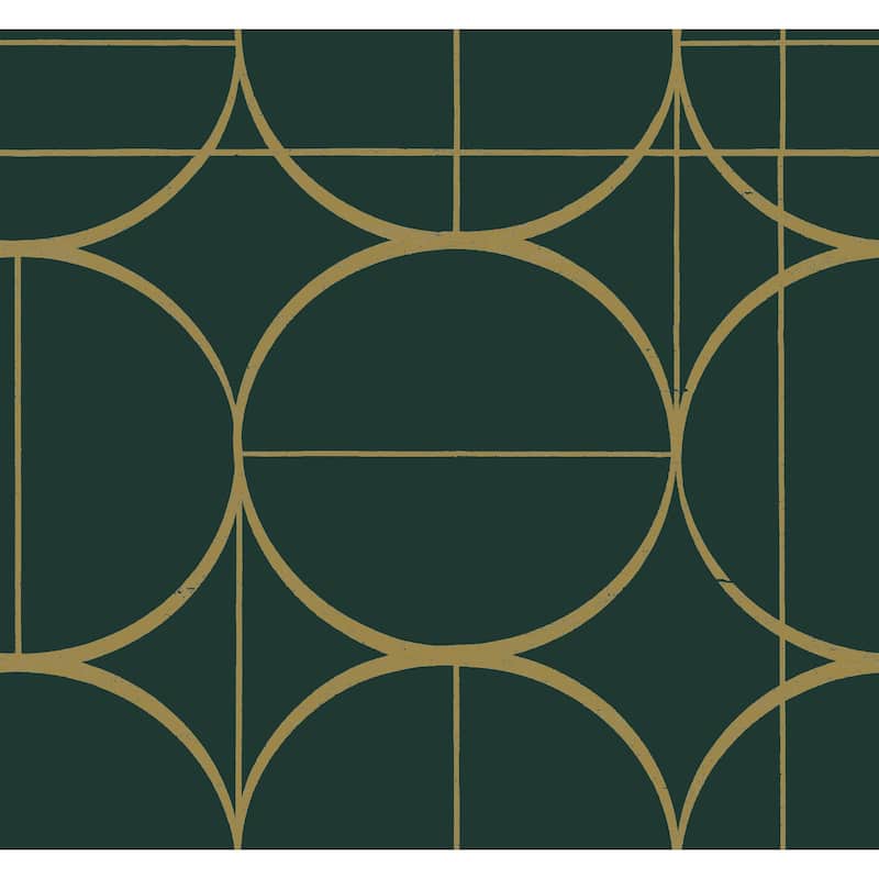 Fairfield, Sun Circles 26.9' L X 27" W, Wallpaper Roll - Emerald & Gold