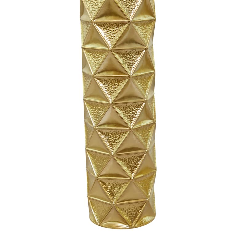 Metal Tall Distressed Metallic Vase with 3D Triangle Patterns - Set of 3 Gold - Roche River Décor. - 6"Wx6"Lx34"H