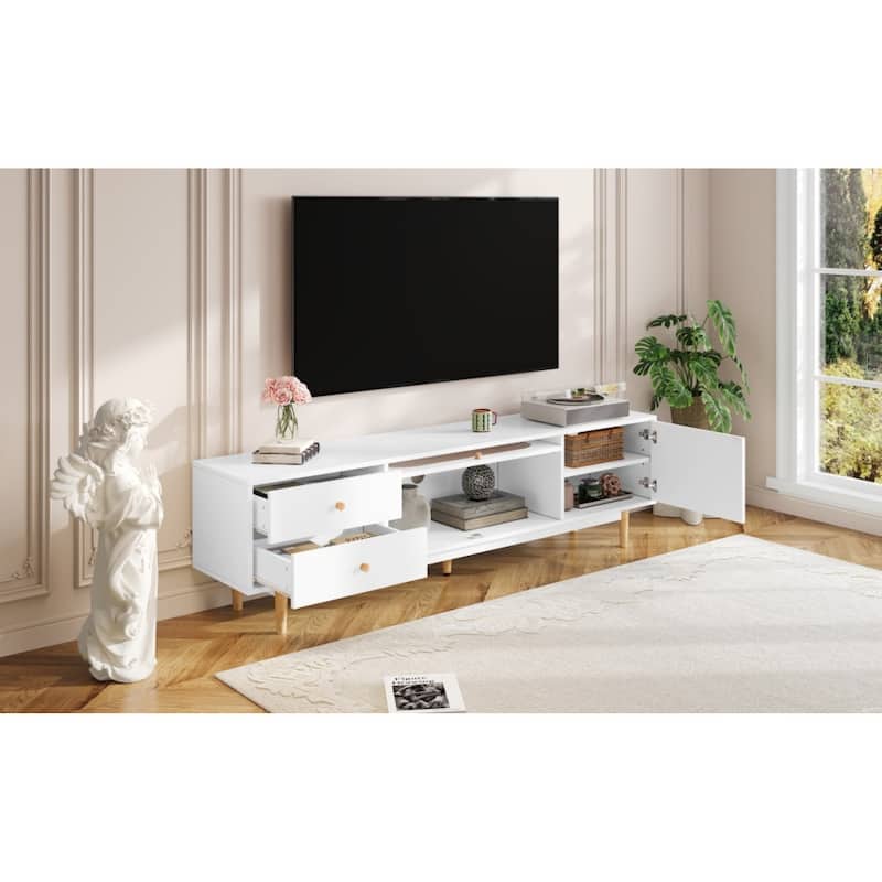 Roomfitters 70 Inch TV Stand for TVs up to 80 Inch, Minimalist Media Console Table with Storage Drawers, White