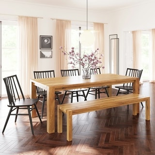 Poly & Bark Festa Extension Solid Oak Wood Dining Table - Bed Bath ...