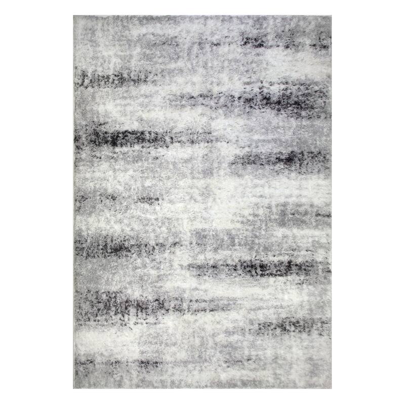 Leick Home Zielle Grey Area Rug Soft Shag in Painterly Modern with Rug Pad