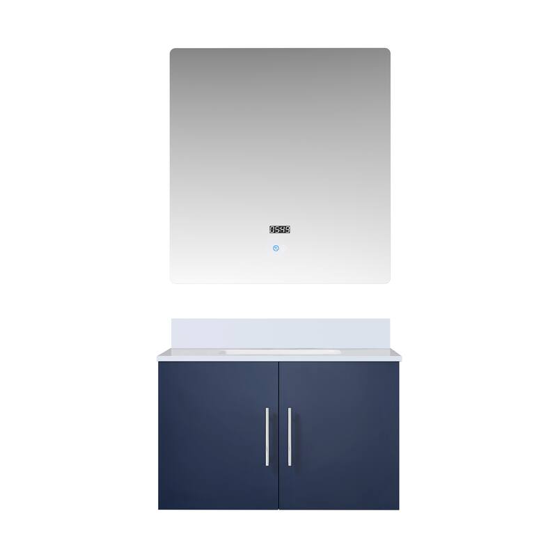 Geneva 30 in. W x 22 in. D Dark Grey Bath Vanity, White Quartz Top, and 30 in. LED Mirror - 30 Inch - Navy Blue