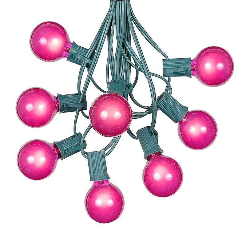 25 Foot G40 Outdoor Globe Patio String Lights - Set of 25 G40 Globe Bulbs - Pink