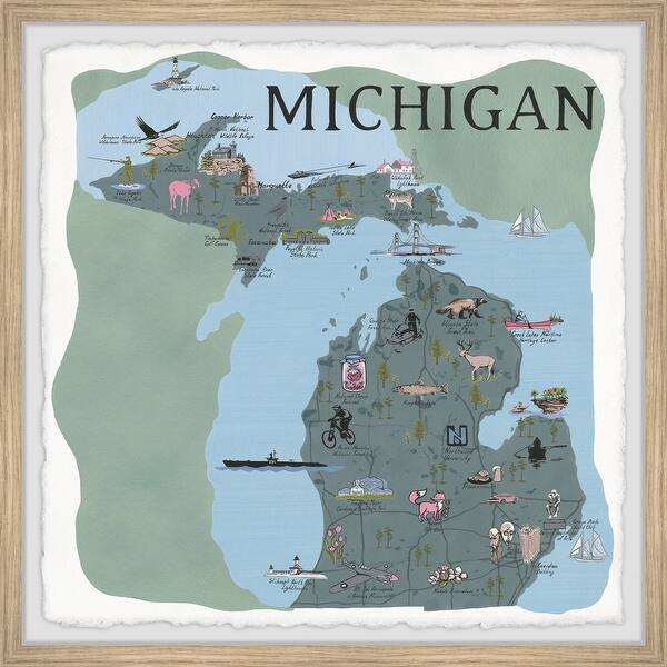 'Michigan Attractions Map' Framed Painting Print - Bed Bath &amp; Beyond ...