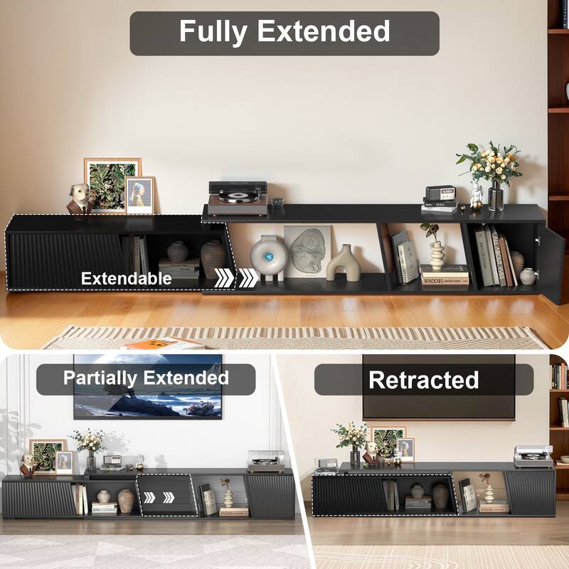 Pocassy Wood Entertainment Center Extendable TV Stand