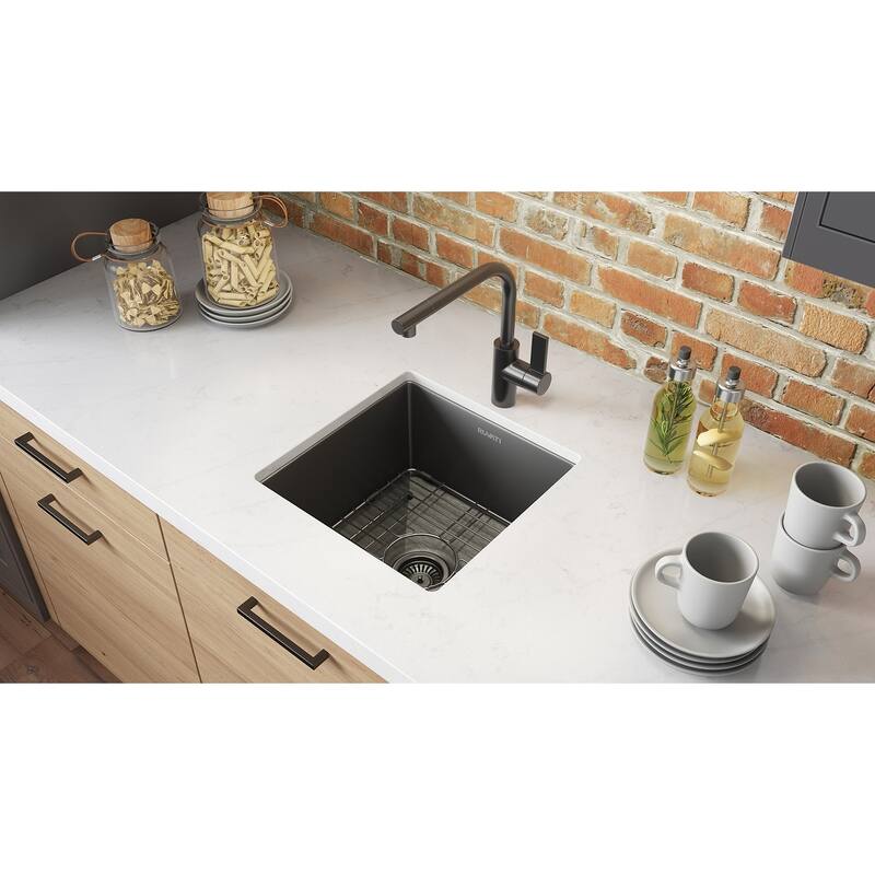 Ruvati 15-inch Gunmetal Black Stainless Steel Undermount Bar Prep 16 Gauge Kitchen Sink - RVH7015BL