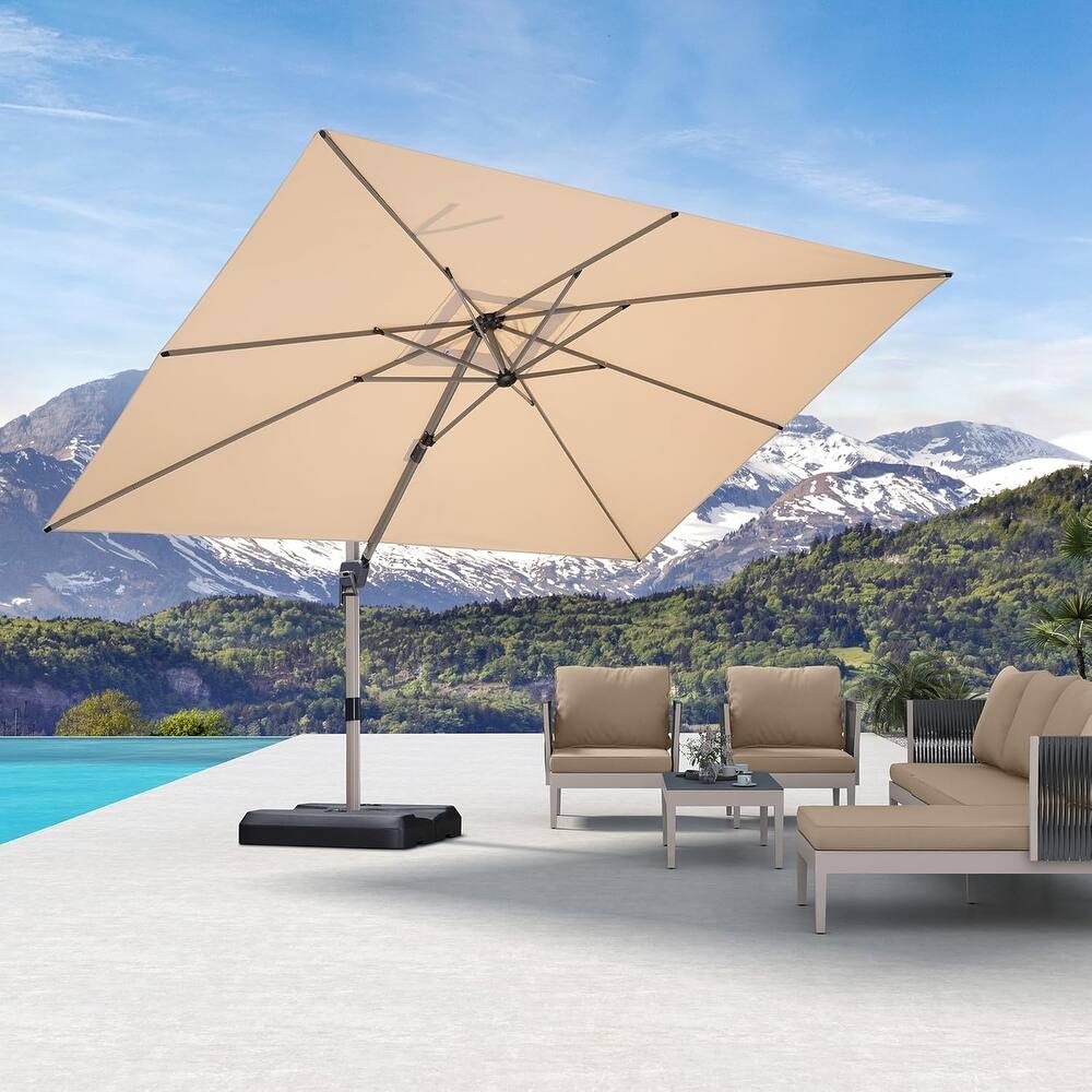 PURPLE LEAF Elegant Champagne-Gold Patio Cantilever Umbrella Adjustable Offset Umbrella
