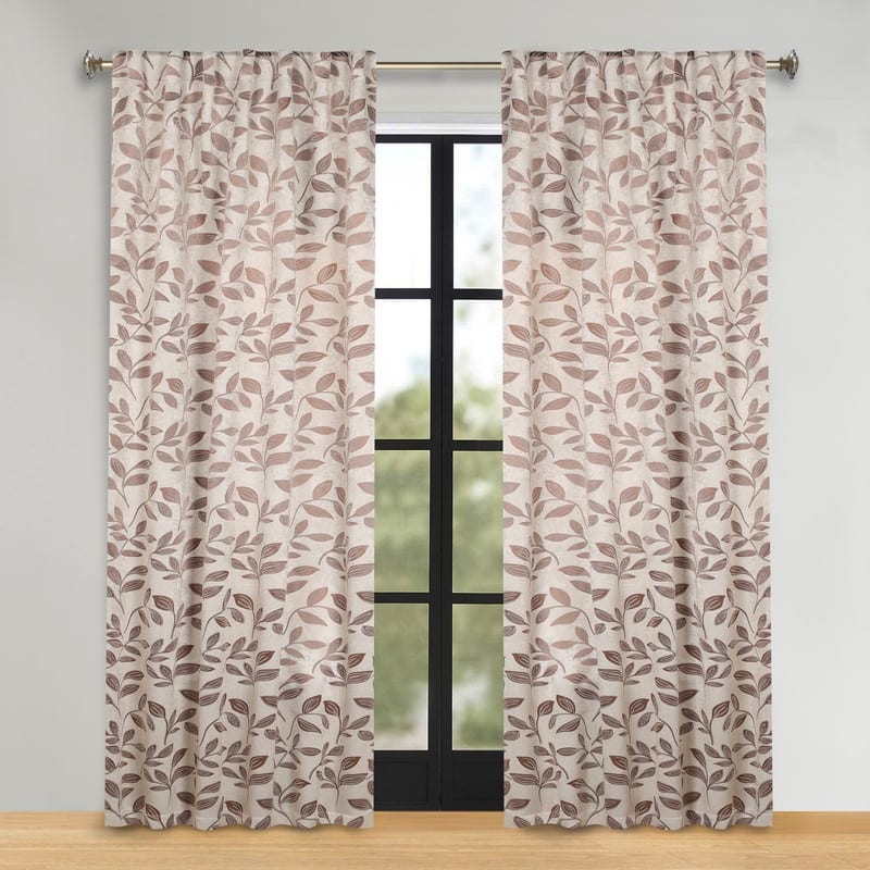 Superior Leaves Machine Washable Room Darkening Curtains with Back Tabs, Set of 2