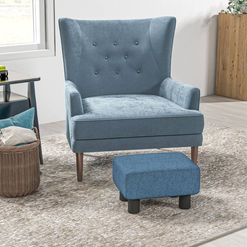 16" Cube Modern Linen Footrest Ottoman - Blue