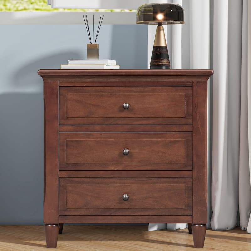 3-Drawer Wooden Nightstand - Brown