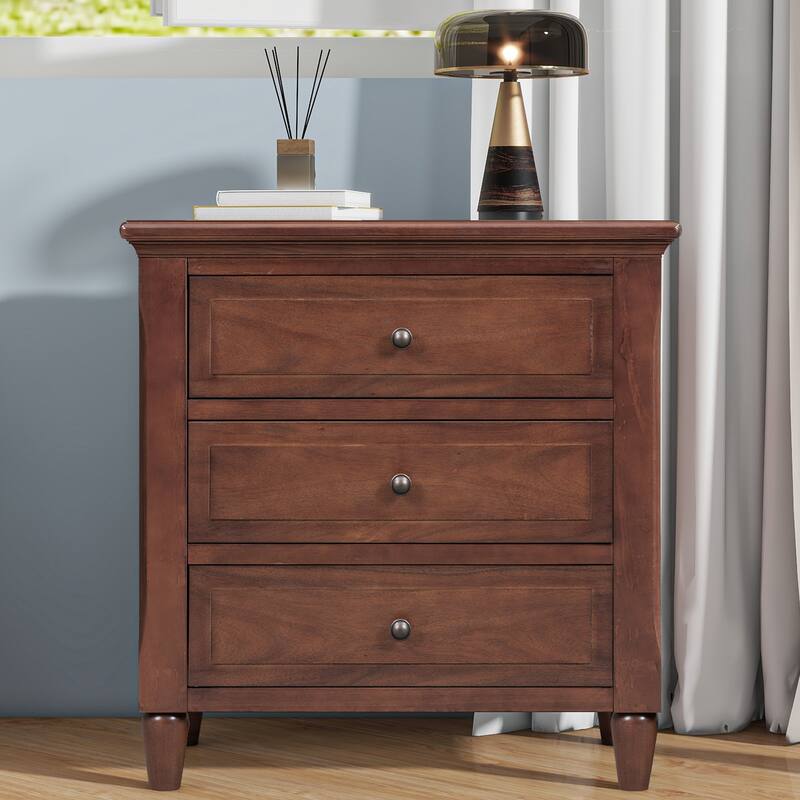 Black MDF Nightstand 3 Drawer Wooden Storage Cabinet for Bedroom Living Room