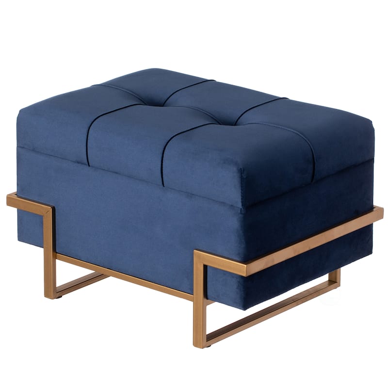 Rectangle Velvet Storage Ottoman Stool Box with Abstract Golden Legs | Decorative Sitting Bench with Unique Base Support