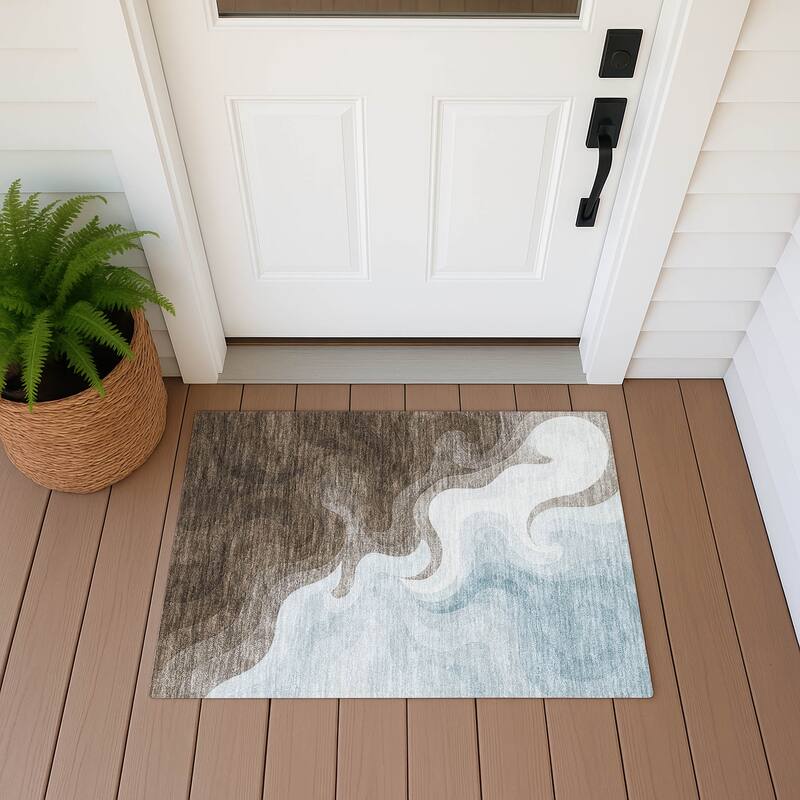 Machine Washable Indoor/ Outdoor Modern Dejuan Chantille Rug - Chocolate - 1'8" x 2'6"