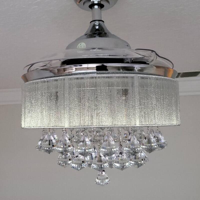 36 in. Modern Chrome Downrod Mount Retractable Crystal Chandelier Ceiling Fan with Light Kit and Remote Control - 36 in