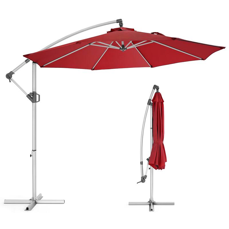 10ft Patio Umbrella, Outdoor Offset Cantilever Umbrella, Infinite Tilt, Crank and Cross Base for Garden, Swimming Pool Umbrella