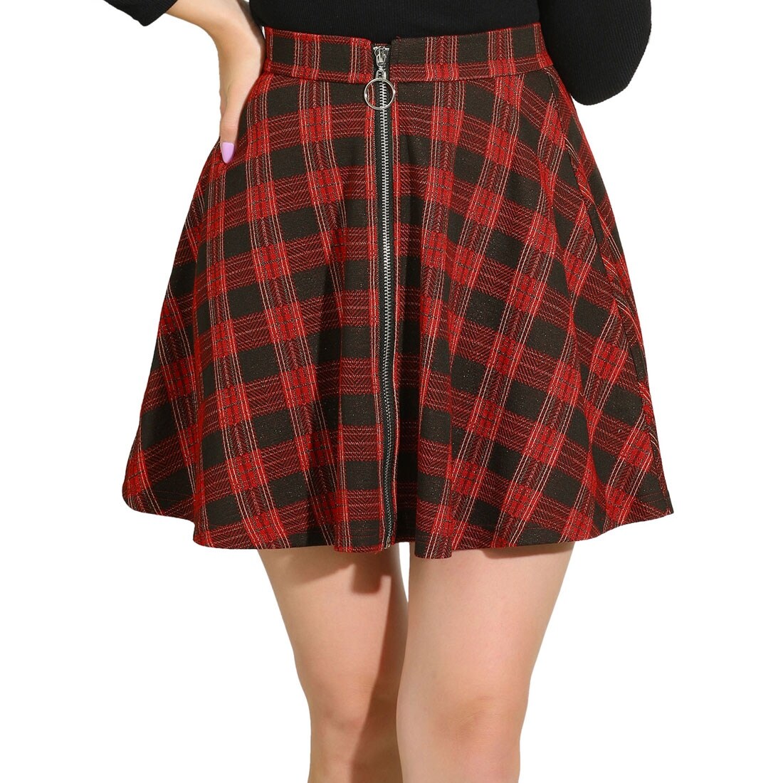 high waisted plaid skater skirt