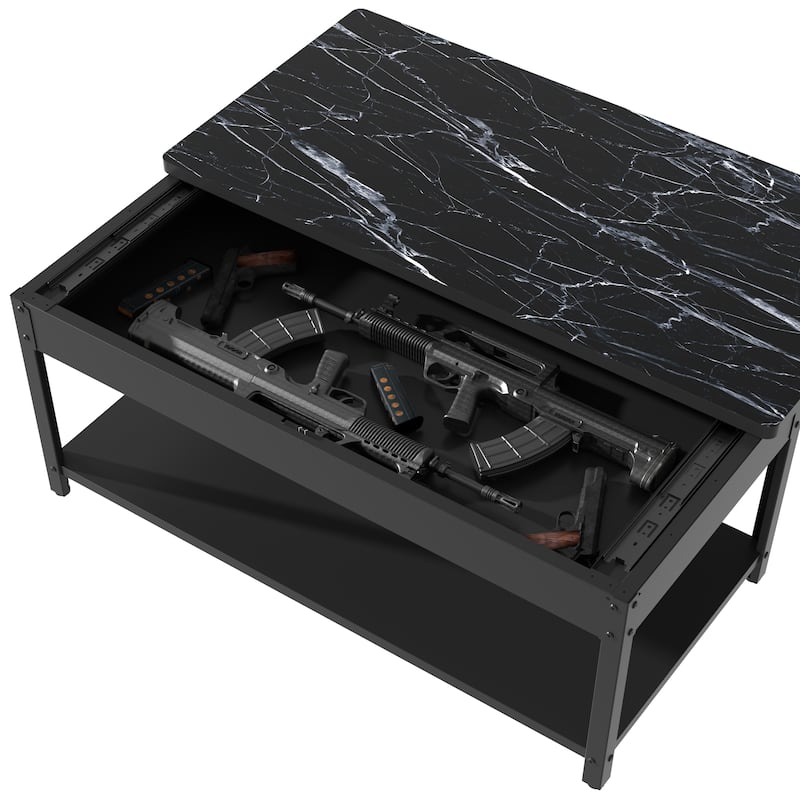 Modern Rectangular 2-Tier Coffee Table with Drawer Storage Compartment and Fingerprint, Lock for Living Room
