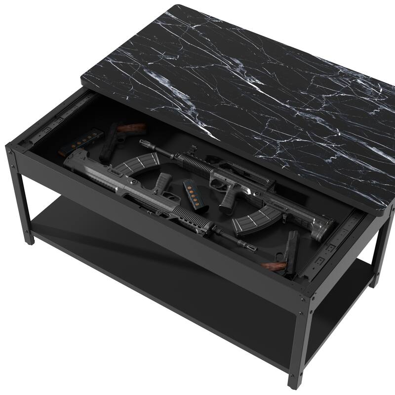 double-layer coffee table with hidden storage compartment and fingerprint lock - Living room dining tables