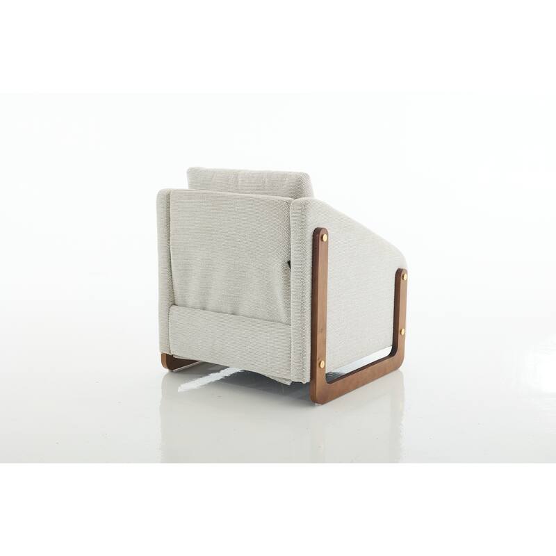 Modern Chenille Upholstered Armchair with Wooden Side Frame, Single Accent Leisure Chair with Backrest for Living Room, Bedroom