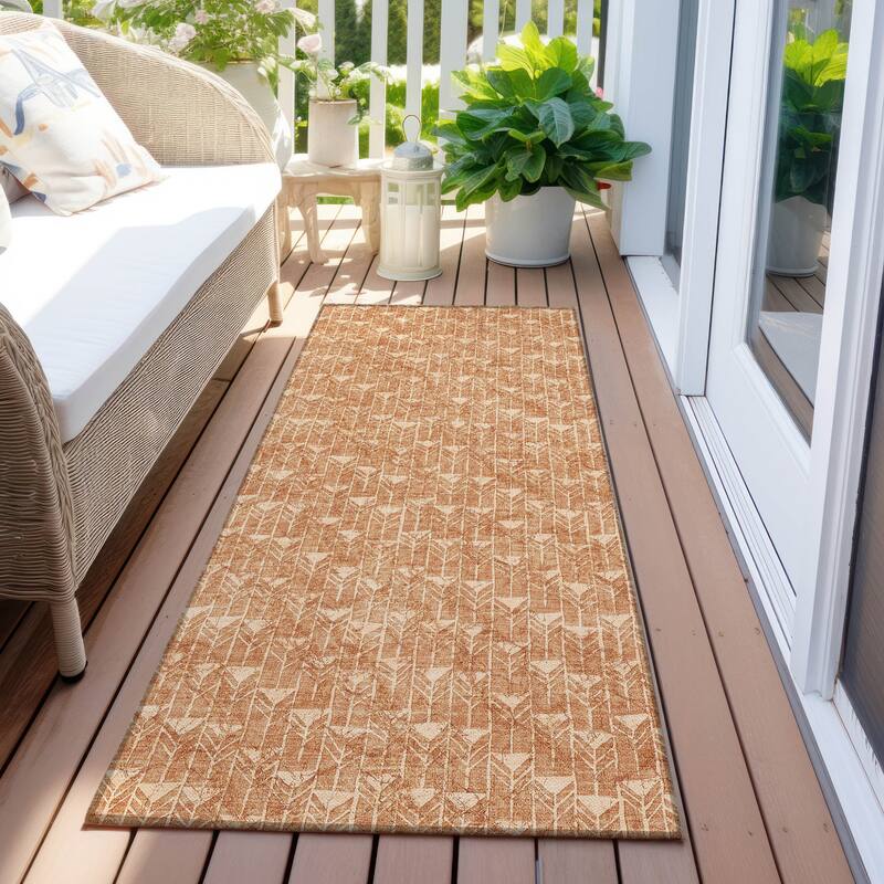 Almilu Abstract Shapes Weather Resistant Blended Style Runner Outdoor Rug - 8' Runner