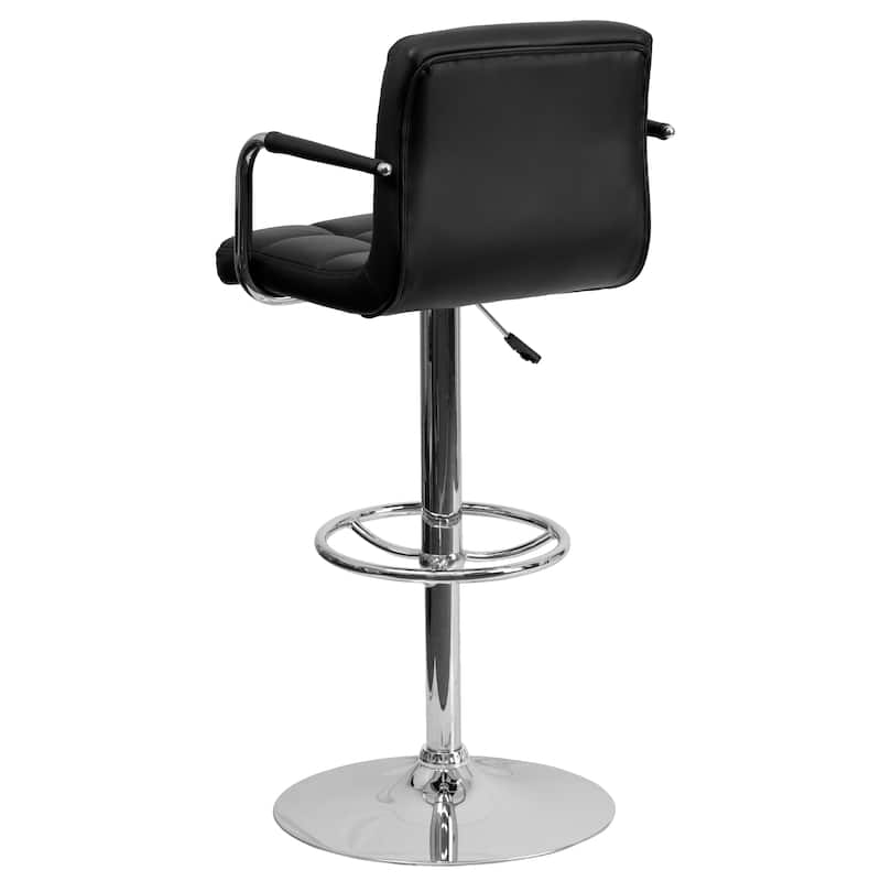 Quilted Vinyl Adjustable Height Barstool with Arms and Chrome Base - 20"W x 18"D x 36.75" - 45.25"H