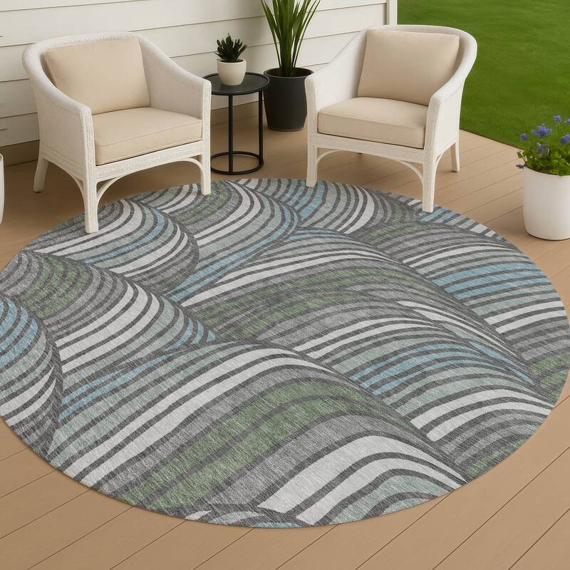 Machine Washable Indoor/ Outdoor Modern Parsons Chantille Rug - Charcoal - 8' x 8'