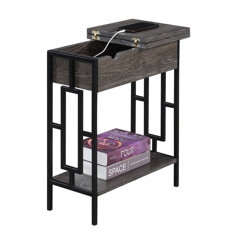 Convenience Concepts Town Square Flip Top End Table with Charging Station and Shelf