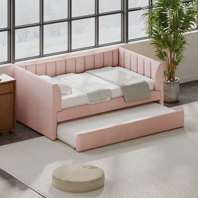 Twin Size Upholstered Velvet Platform Daybed with Trundle
