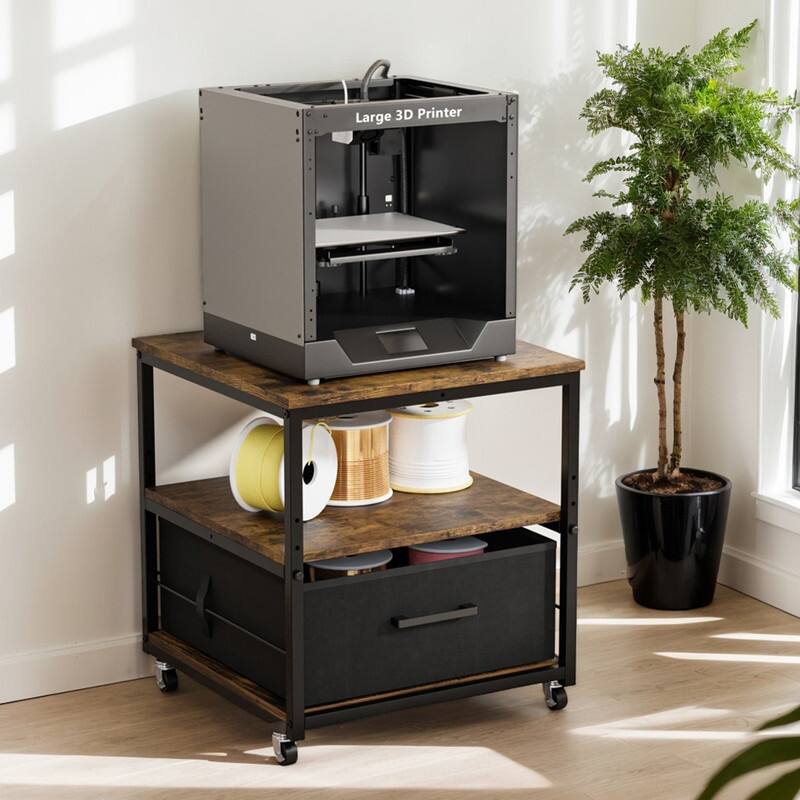3 Tier Printer Stand with Nonwoven Drawers Brown P2 Particleboard 19.7x19.7x22 inches