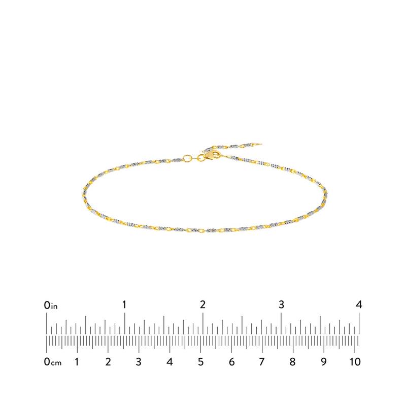 Curata 14k Two-tone Gold 10" 1.5mm Two tone Diamond-cut Lumacina Ankle Bracelet Anklet