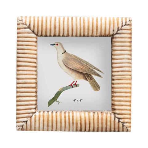 Hand-Carved Bone & MDF Frame with Pattern, (Holds 4" x 4" Photo)