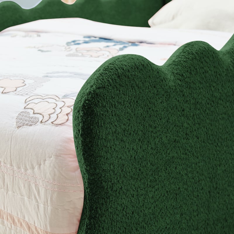 Twin Dinosaur-Shaped Kids Bed with Safety Guardrail - Solid Wood Toddler Bed Frame in Boucle Fabric