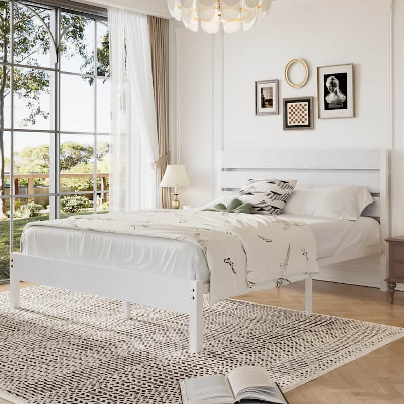 VECELO Industrial Wood Bed Frame with Headboard, Twin Size Beds/Full Size Beds/Queen Size Beds
