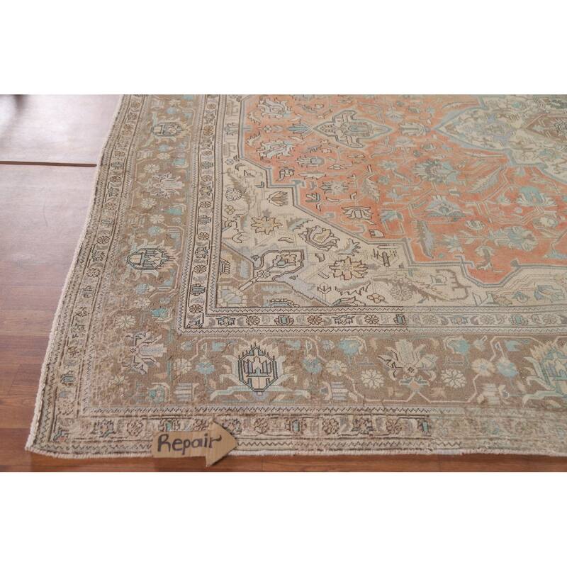 Hand Knotted Oriental 100% Wool Carpet Traditional Floral Oranges & Rust Tabriz Area Rug - 11' 1'' X 8' 3''