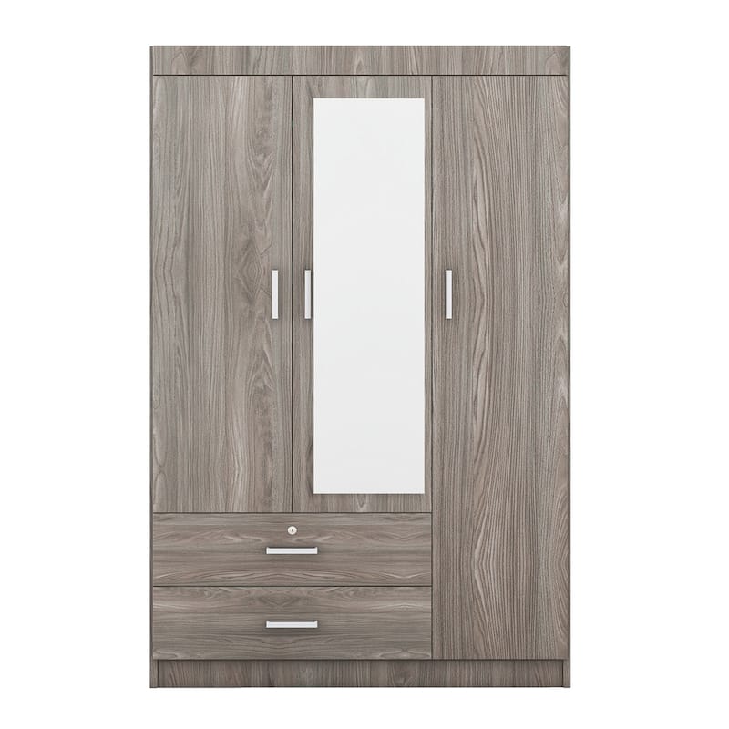 3-Door Mirror Wardrobe with Shelves