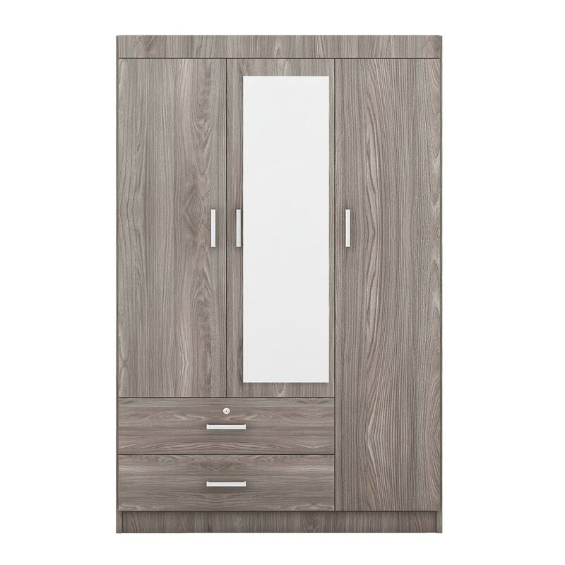 Wood Wardrobe with Shelves and Dressing Mirror