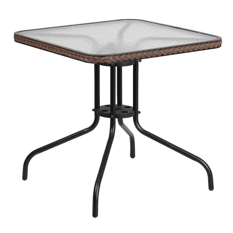5-Piece Square Indoor/Outdoor Patio Table and Rattan Chairs Set - 28"W x 28"D x 28"H