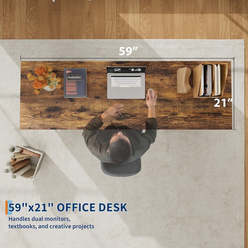 59" Farmhouse Executive Desk, Home Office Desk with File Drawer and Storage Cabinet