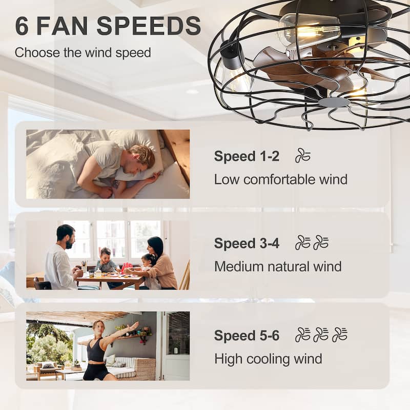 18.5"/23.6" Farmhouse Industrial Enclosed Caged Ceiling Fan with Light & Remote