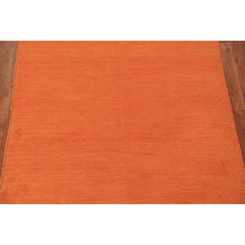 Orange Gabbeh Modern Rug Handmade Bedroom Solid Wool Carpet - 3'11" x 5'10"