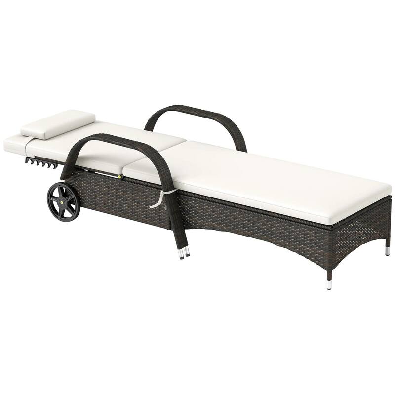 Outdoor Rattan Chaise Lounge,5 Level,Recliner,Wheels,Cushion,Headrest